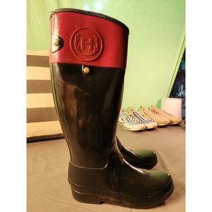 Hunter SANDHURST Carlyle Black Purple Rubber Riding Rain Boots Women’s Size 8